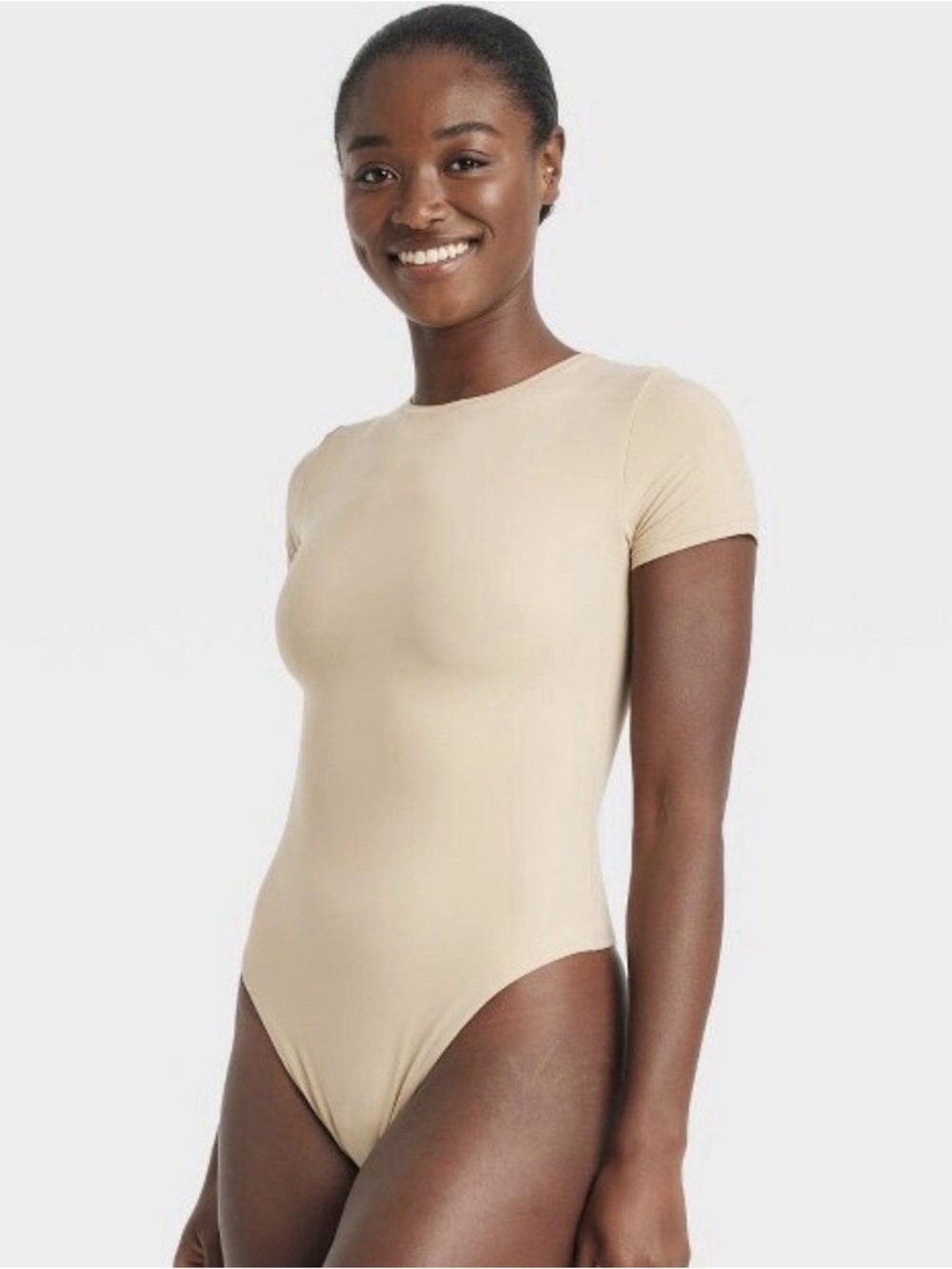 Babaton Cream Short-Sleeve Crewneck Bodysuit
